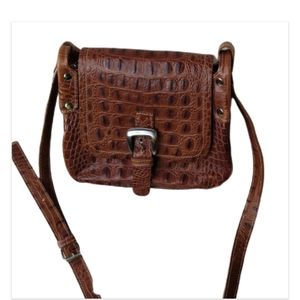 PRUNE Crocodile Leather Crossbody Saddle Bag